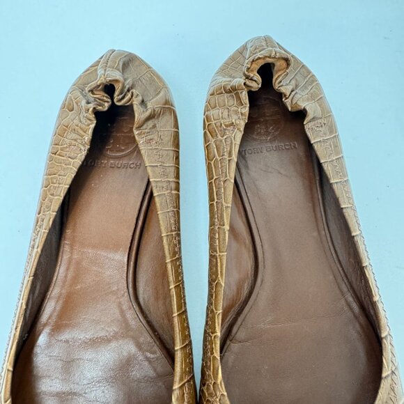 Tory Burch Embossed Leather Slip On Flats Tan - Picture 6 of 7